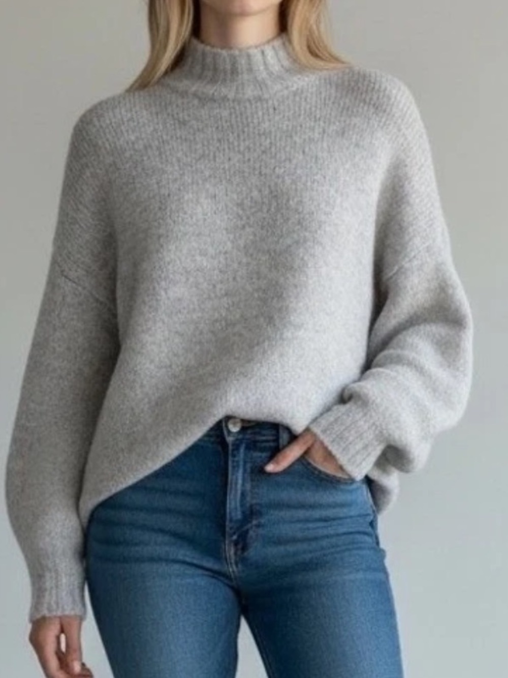 Pistola Carlen Mock Neck Sweater Oversized Heather Gray Womens L Cozy Knit